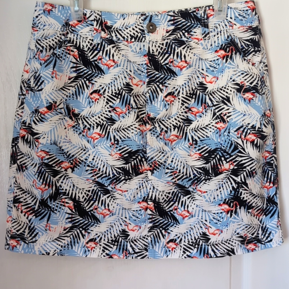 🦩 Christopher & Banks Tropical Palm Flamingo Skort. Size 10.